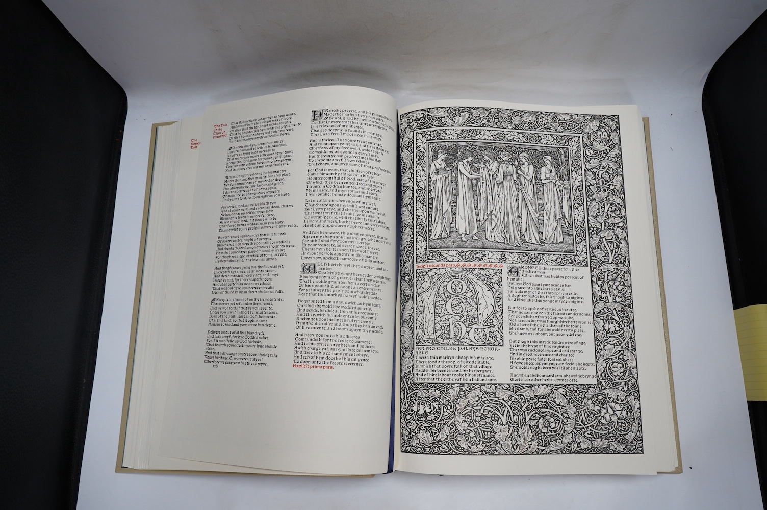 Folio Society - The Works of Geoffrey Chaucer, one of 1010 copies (1000 for sale), folio facsimile of the Kelmscott Chaucer, illustrated by Sir Edward Burne-Jones and printed by William Morris in 1896. Top edge gilt, ful